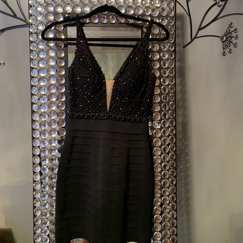Sherri Hill short black fitted dress style#: 32281